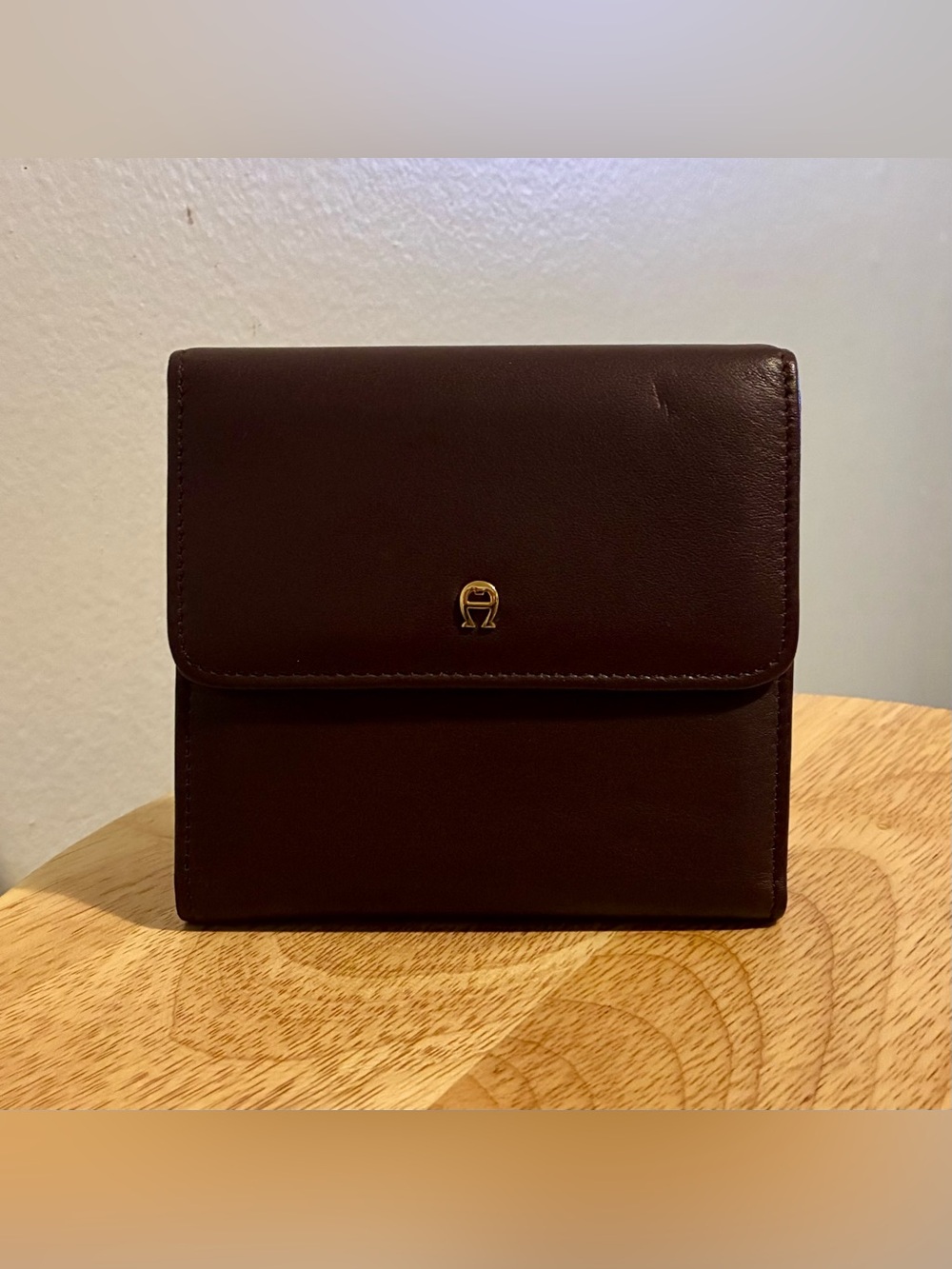 Vintage Etienne Aigner Burgundy Trifold Women's Wallet with Gold Logo